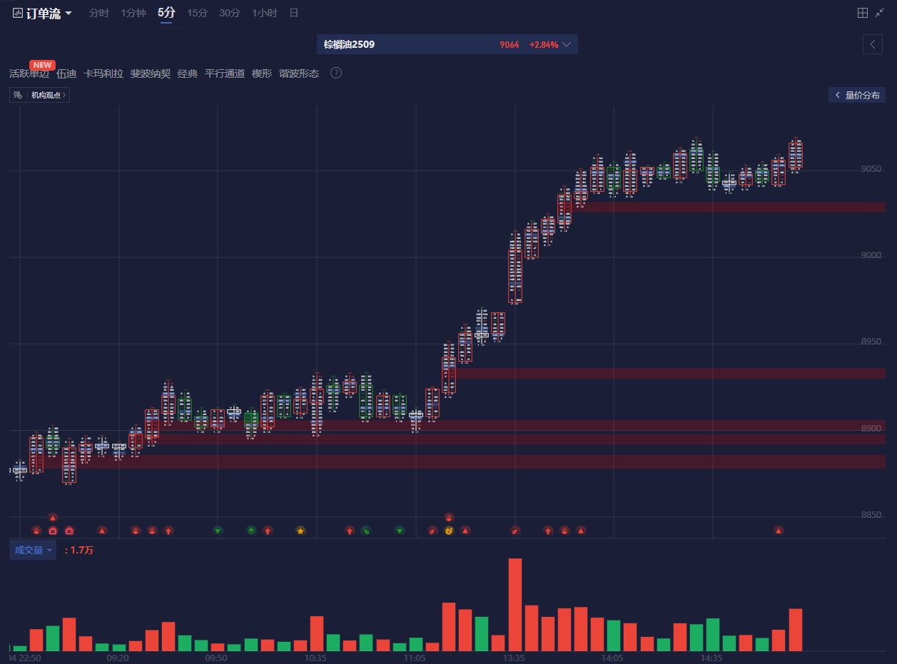 焦煤一度触及涨停，棕榈油强势反弹突破9000关口，如何用盯盘神器抓住行情走势？